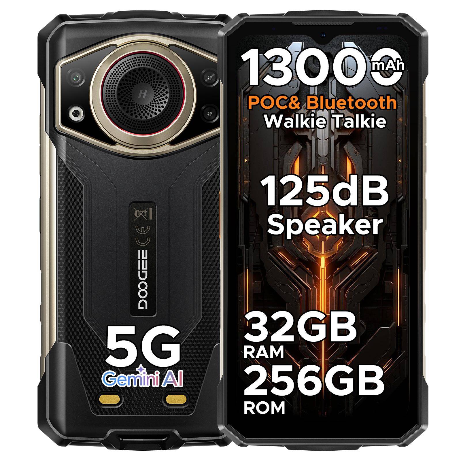 DOOGEE Fire 7 Ultra Tålig Smartphone 5G, 13000mAh/33W, 8GB+256GB(2TB TF-minne), 6,6” HD+ 90Hz Skärm, IP68/IP69K, 125dB Högtalare, NFC, Dubbla SIM