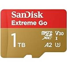 SanDisk 1TB Extreme Go micro SDXC kort + SD adapter (För Android-enheter, bärbara datorer och handhållna spelkonsoler UHS-I, upp till 200 MB/s, V30, 5K, 4K, UHD, Rescue PRO, C10, U3) För Amazon