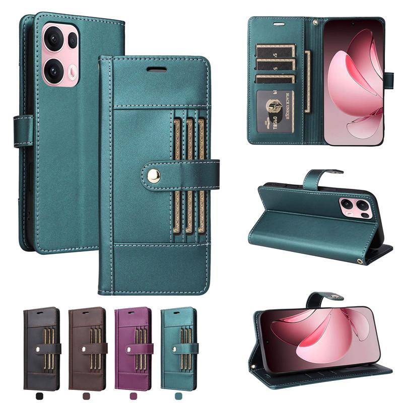 Clamshell Läderplånboksfodral För OPPO Reno 14 13 13F 12F Reno14 Reno12 F Reno13 FS 4G 5G Flipskyddsfodral Utsida 6 Kortfack