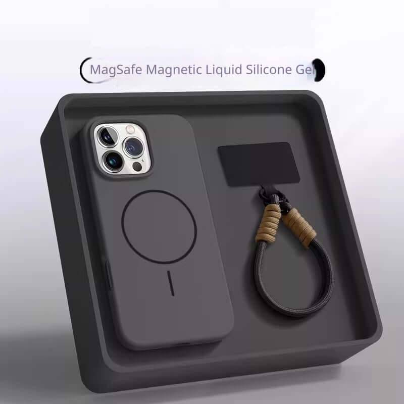 Drop-Proof Lanyard Magnetic Liquid Silicone Phone Case - Black / IPhone 16