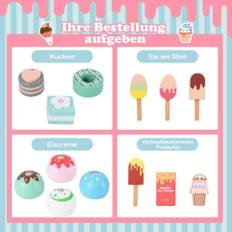 Glassvagn för barn med glass leksaksbutik trä med glassmaskin rosa