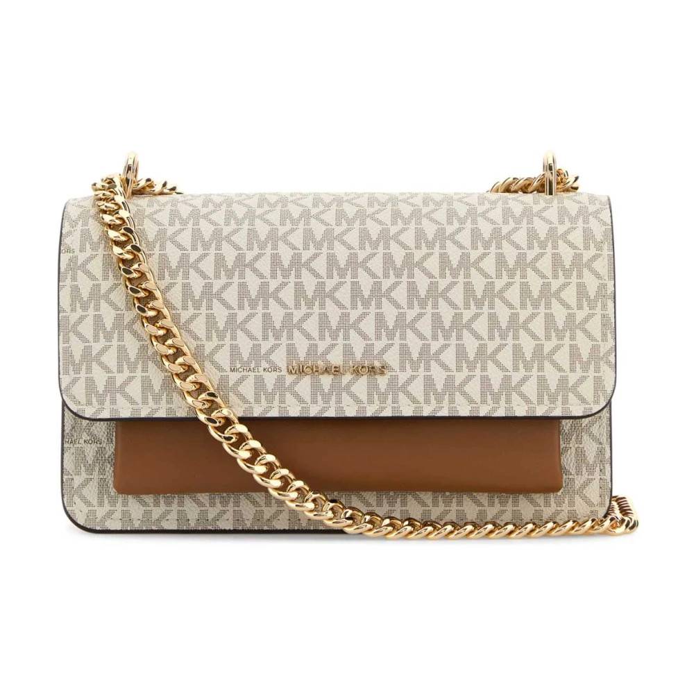 Michael Kors Claire Skuldertaske i Trykt Lærred - Tasker - Dame - Beige - ONE SIZE - Uld