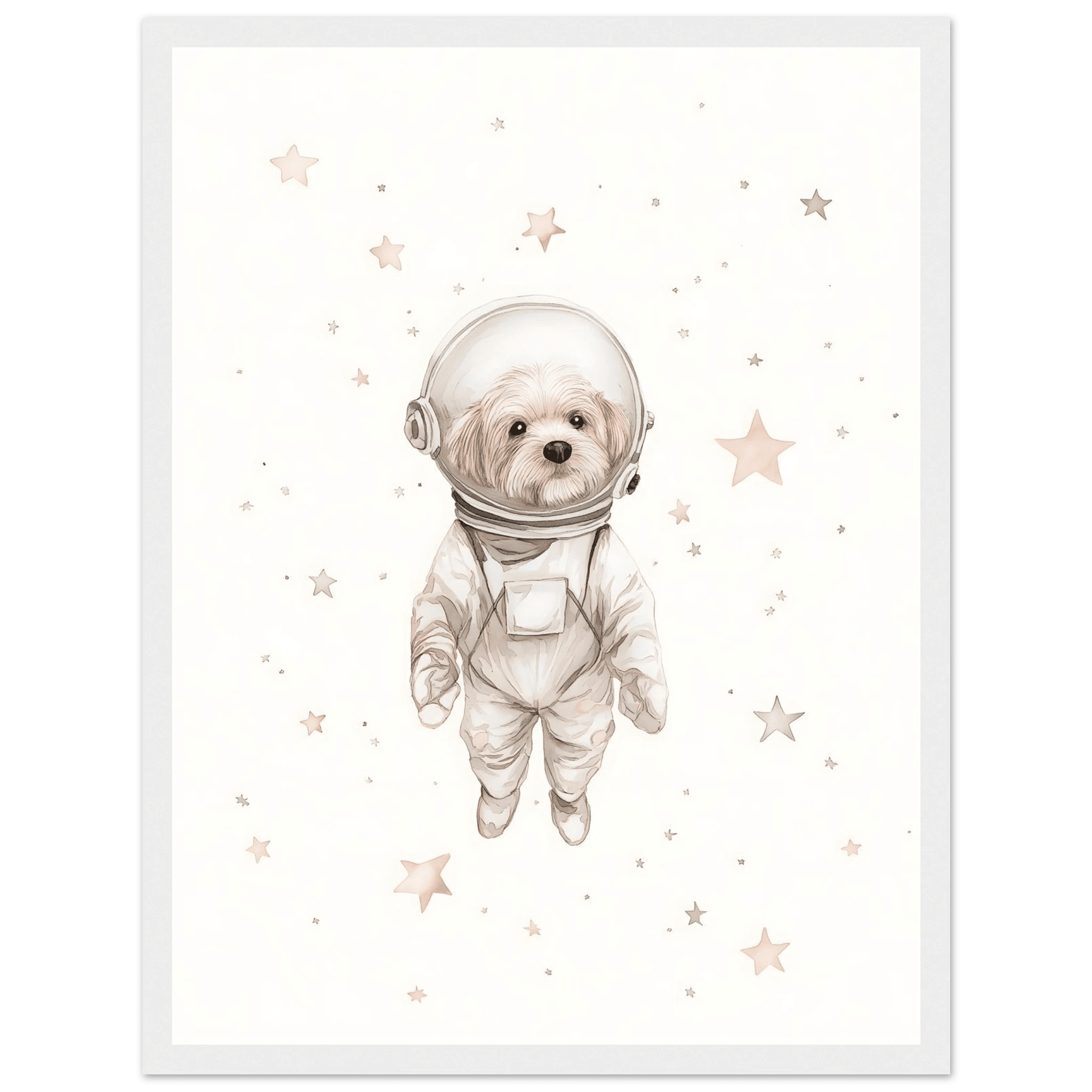 Hund i rymden poster-30x40 cm / 12x16″ / Med ram / Vit