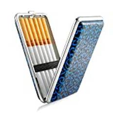 PU läder damer cigarettfodral metall blå cigarettfodral rostfritt stål för 12 cigaretter med elastiskt band elegant smalt cigarettfodral för kvinnor män män kvinnor blå cigarettfodral liten