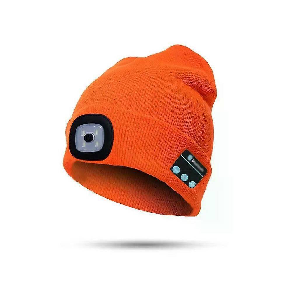 (yellow) Winter Knitted Beanie Hat With Light Earphone Bluetooth Led Light Luminous Outdoor Mountaineering Handfree Music Headphone Hat