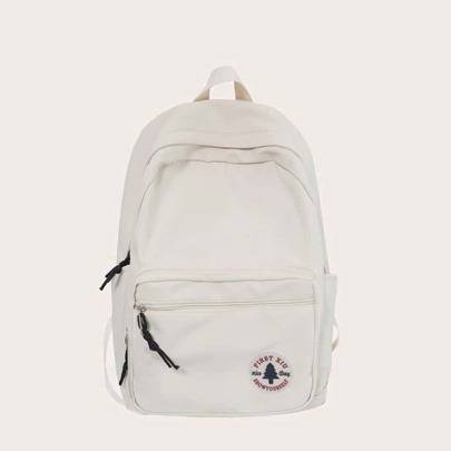 1st Beige College Style Letter Logo Laptopväska, Stor kapacitet Multi-Pocket Zipper Ryggsäck, Lämplig för kvinnor, tonåringar, studenter för dagligt b (En-Storlek)
