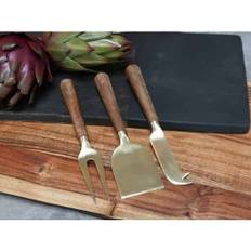 Chic Antique Cheese Knives with Wooden Handle Set of 3 Brass