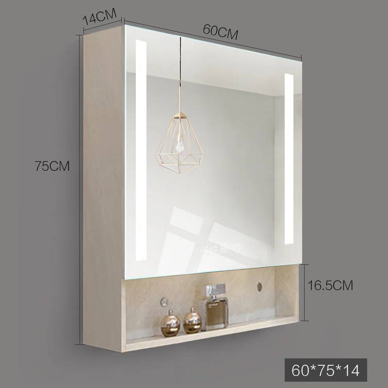 Koniseur spejlskab i hvid marmor look med LED lys, antidug og touchsensor - H75 x B60 x D14 cm.