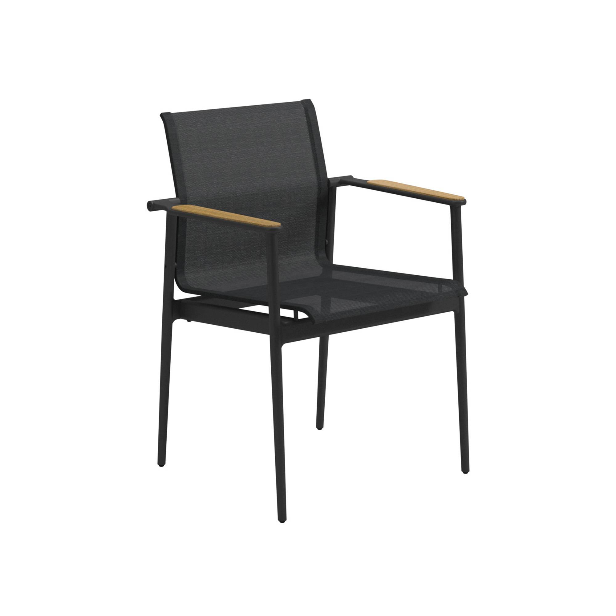 Gloster - 180 Stacking Chair With Teak Arms, Frame Meteor, Anthracite Sling - Matstolar utomhus - Henrik Pedersen - Svart - Metall/Syntetiskt