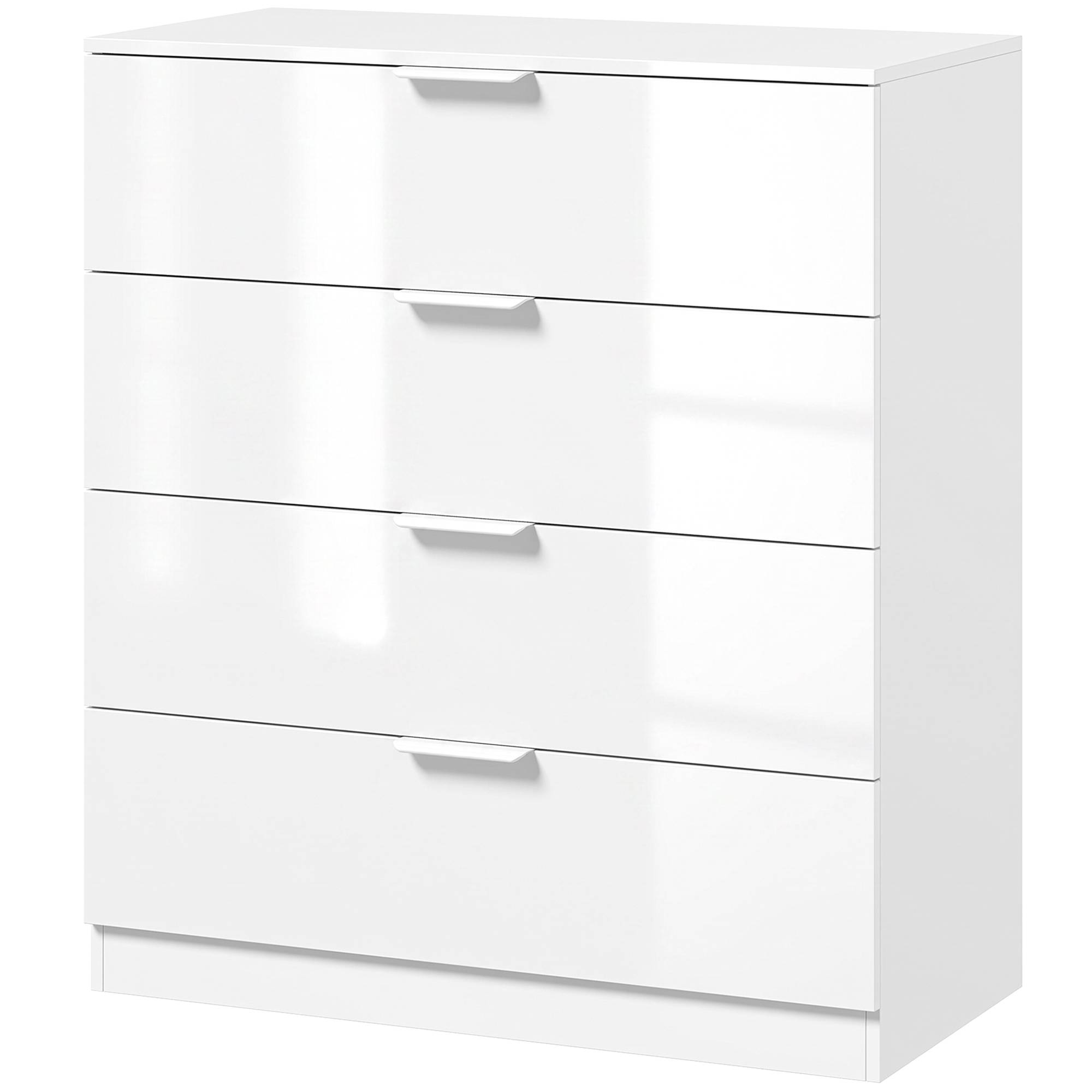 HOMCOM High Gloss 4-Drawer Chest of Drawers, Space-Saving Bedroom Storage Unit with Smooth Runners, White