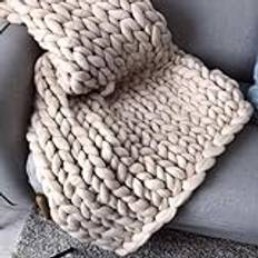 Care Spring Chunky Knit Throw Filt Oversized, Merino Ull Garn Handgjord Stickad Throw, Boho Soft Bulky Decor Filt för Sovrum Bädd Soffa Soffa,Beige,120 * 150cm