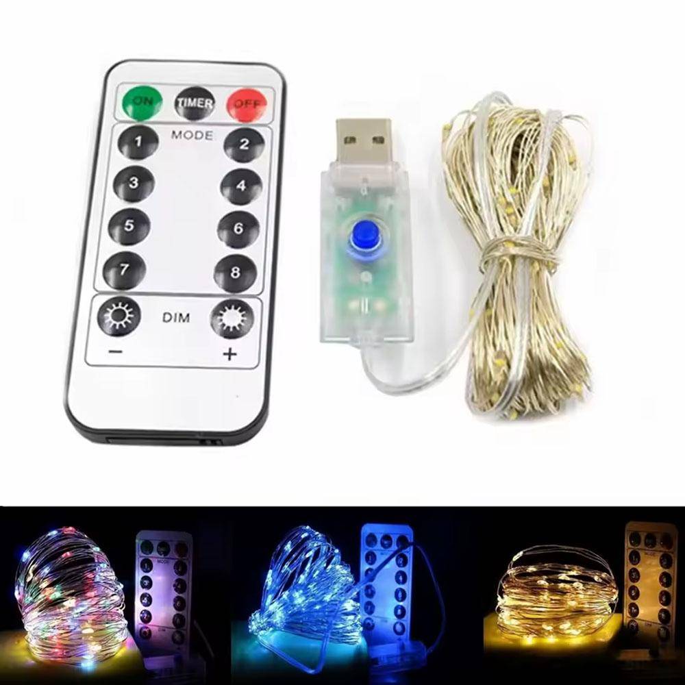 20m 10m Fjärrkontroll 8 Funktion LED Ljusslingor USB Ljusslingor Julgirlang Nyår Bröllopsfest Trädgårdsdekoration vit
