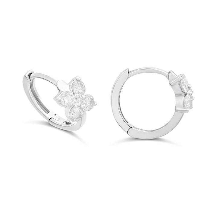 Platinum Diamond-Set Clover Huggie Earrings, 1/2ct/pr - D08501
