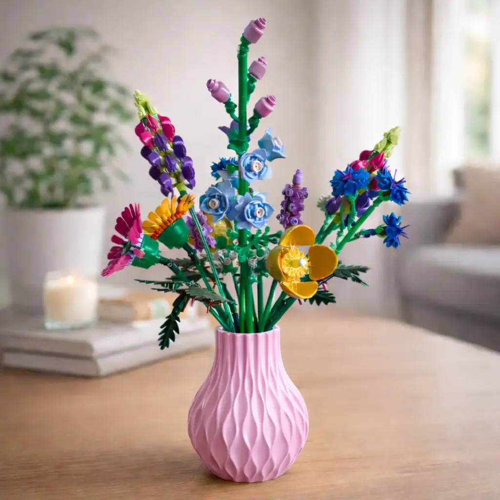 Vase til LEGO blomster / Kunstige blomster – Bølge Design – 20 cm - Valgfri farve