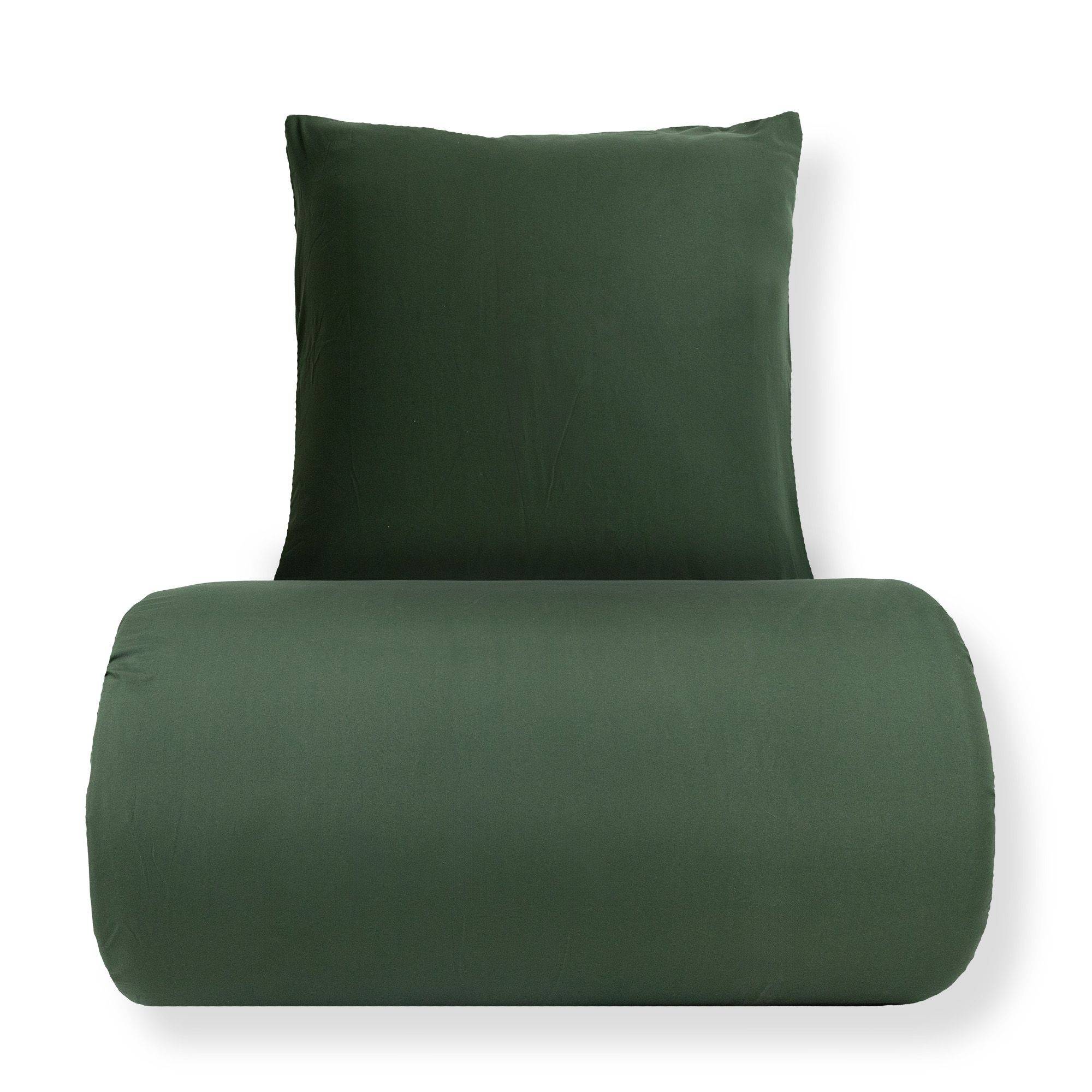 Sengetøj 140x200 cm - Microfiber - Ensfarvet mørkegrøn