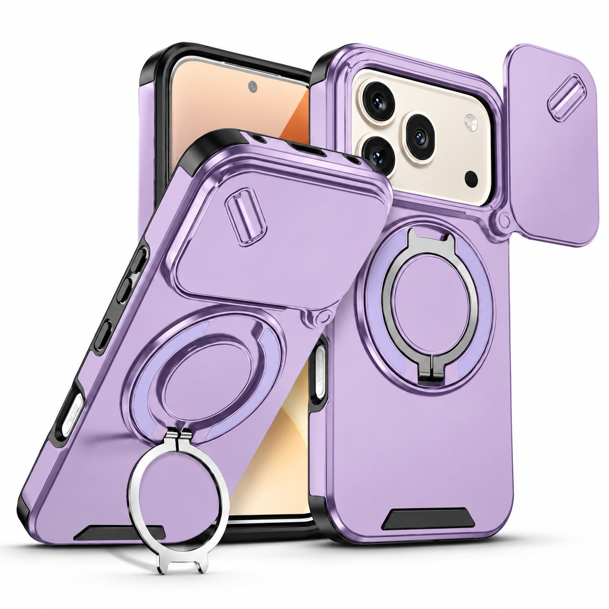 iPhone Skal med Kameraskydd & 360° Roterande Ringställ – Lila - iPhone 13 Pro Max