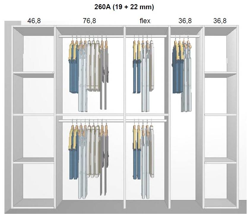 Garderobe indretning - max 260 cm Indretning B /19mm