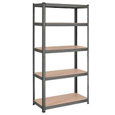 5-trins Reol, Stålreol til Opbevaring, Værktøjsfri Enhed, til Garage, Skur, Bæreevne 875 Kg, 40 X 90 X 180 Cm, Grå