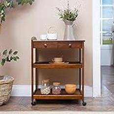 Storage Rack Rustic Serving Trolley with Drawers with Handle 3 Shelf Trolley with 3 Shelf Shelf Solid Wood Kitchen Island on Wheels,B