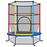 COSTWAY Ø140cm trädgårdstrampolin med säkerhetsnät, trampolin upp till 45KG belastningsbar, inomhus/utomhus trampolin för barn från 3 år (färgad)