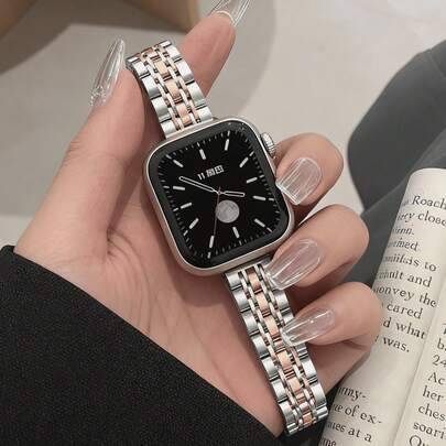 1 st. unisex klockarmband i rostfritt stål, kompatibel med Apple Watch 49 mm, 46 mm, 45 mm, 44 mm, 42 mm, 41 mm, 40 mm, 38 mm, silver/rosaguld elegant - Silverguld (38mm/40mm/41mm,42mm/44mm/45mm/49mm,42 mm för S10,46 mm för S10,S10/S11-46mm,S10/S11-42mm)