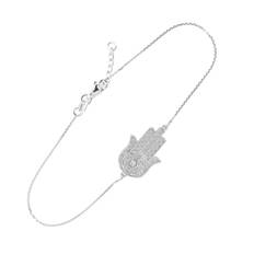 Diamond Embellished Filigree Hamsa Bracelet in 9ct White Gold - white gold