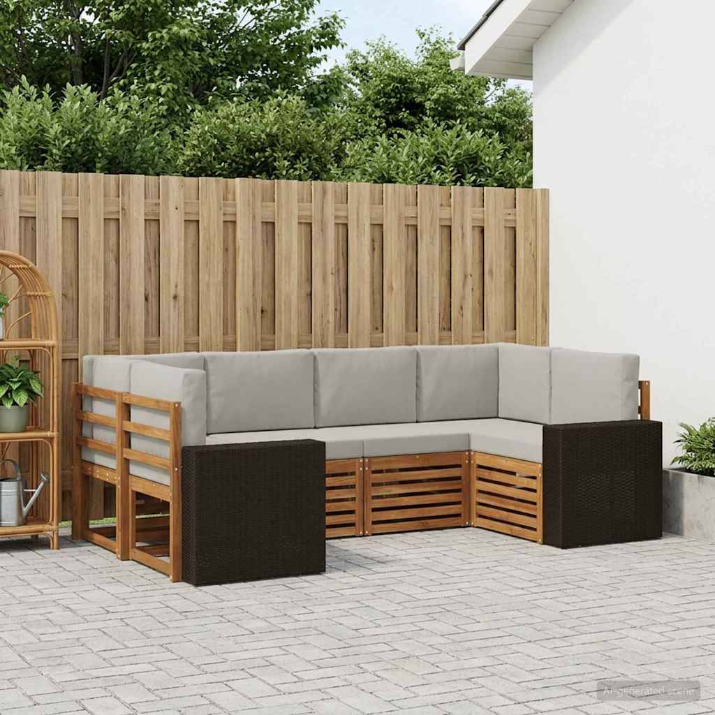 vidaXL Sektionalsofa sæt 6 pcs Naturfarvet og lysegrå Polyester