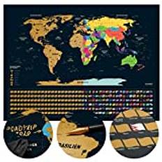 Världskarta för rubbeln – rubel världskarta – tyska 80 x 60 cm: Foton, rita tavlor – Scratch off karte för frisering – Rubbel Map