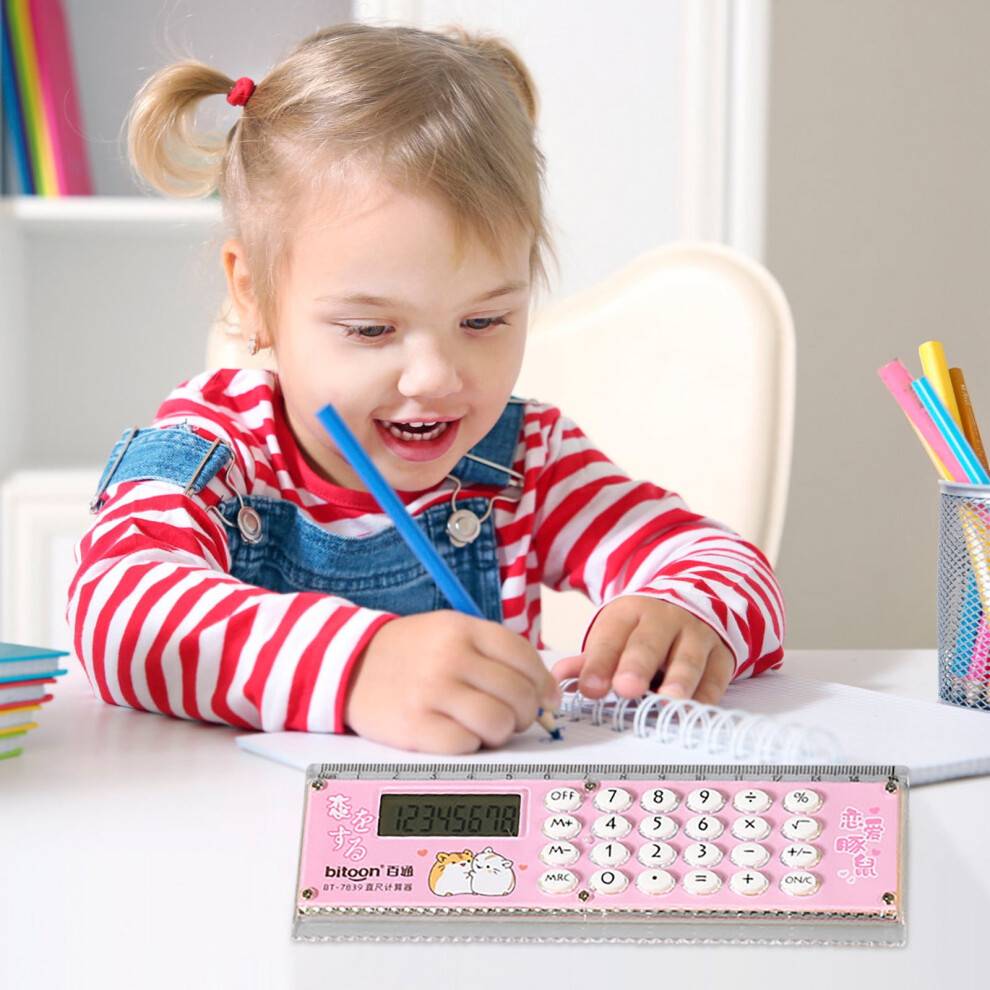 Djunllk Linjalräknare - 15 cm Enfärgad Mini Vetenskaplig Kalkylator med Linjal, Bärbar för Kontor, Hem, Skola