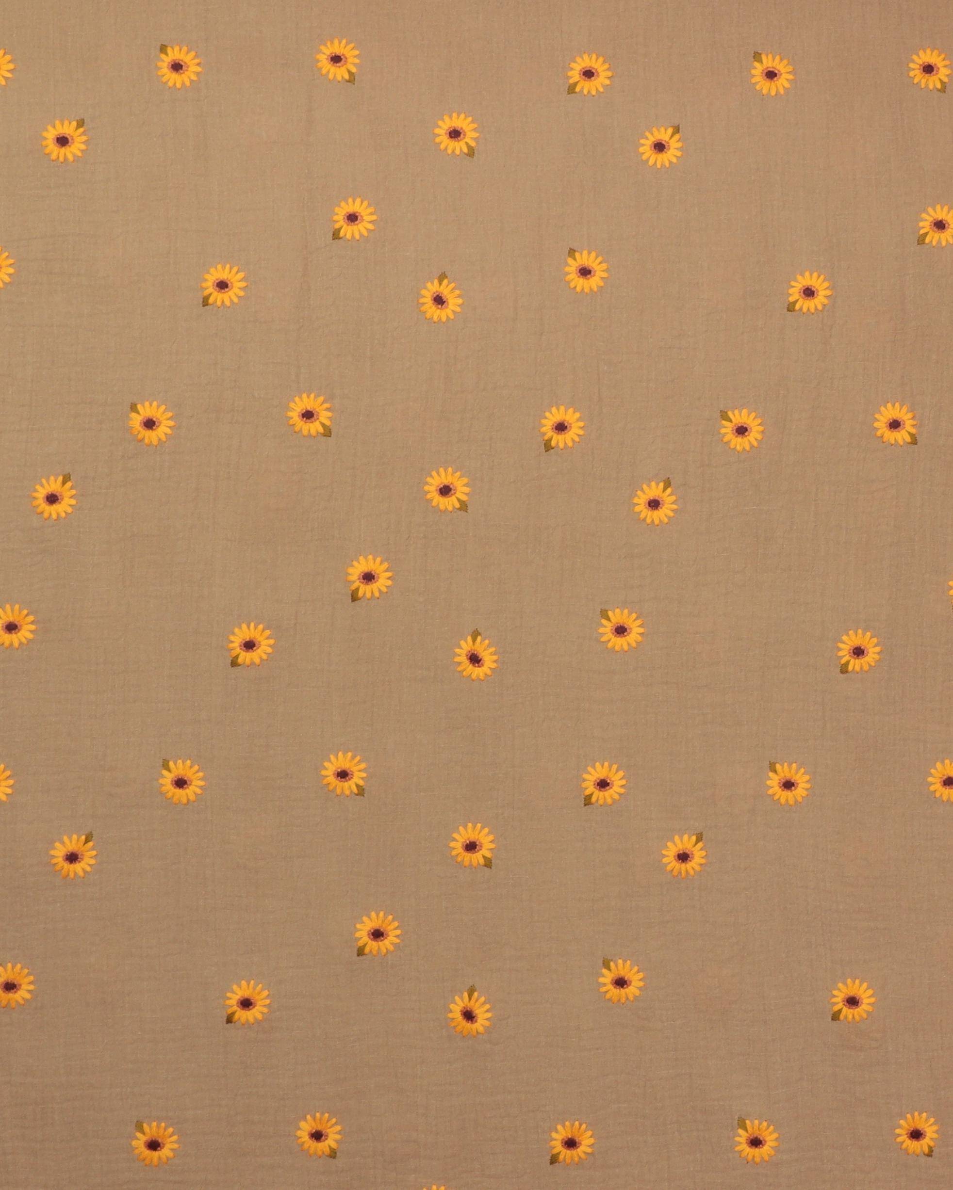 Lysebrun med broderet blomst - Double Gauze/musselin stof - 100% Bomuld