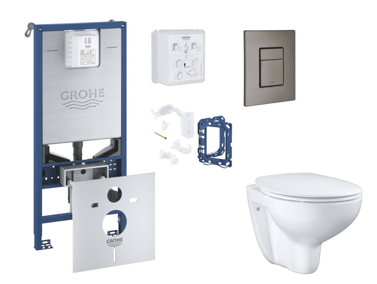 Grohe Rapid SLX - Set med skottinstallation, toalett, SoftClose-sits, Skate Cosmopolitan-knapp och sats för tablettinsats, borstad Hard Graphite SANI11BB5126