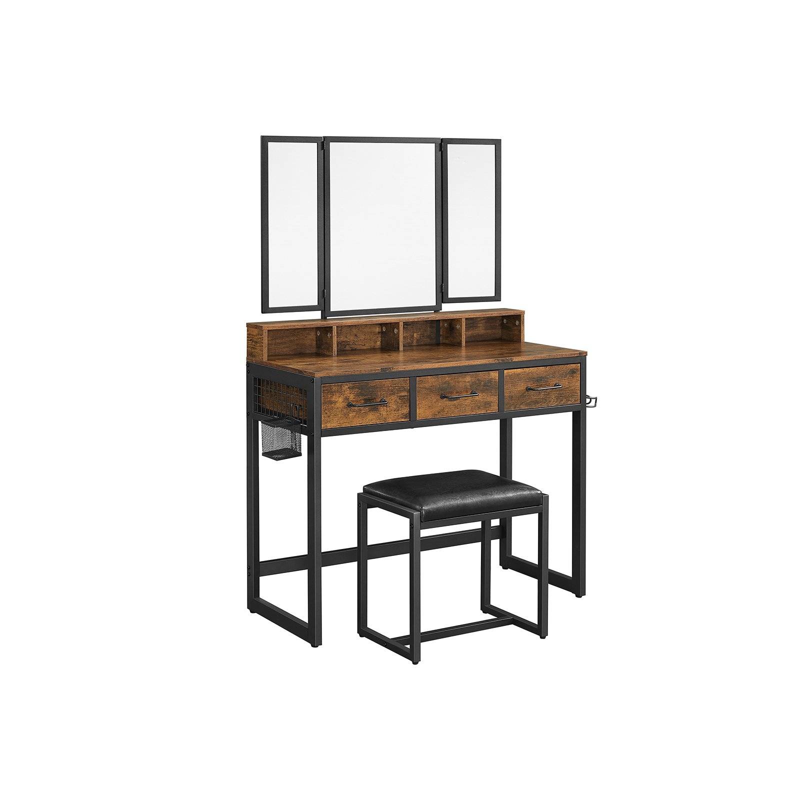 VASAGLE Dressing Table, Rustic Brown and Black RVT004B01