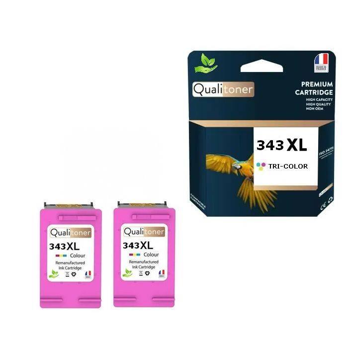 343XL tillverkad i Frankrike, 2 påfyllda bläckpatroner för HP 343 XL Färg C8766EE kompatibel Photosmart 2570 2575 2710 81