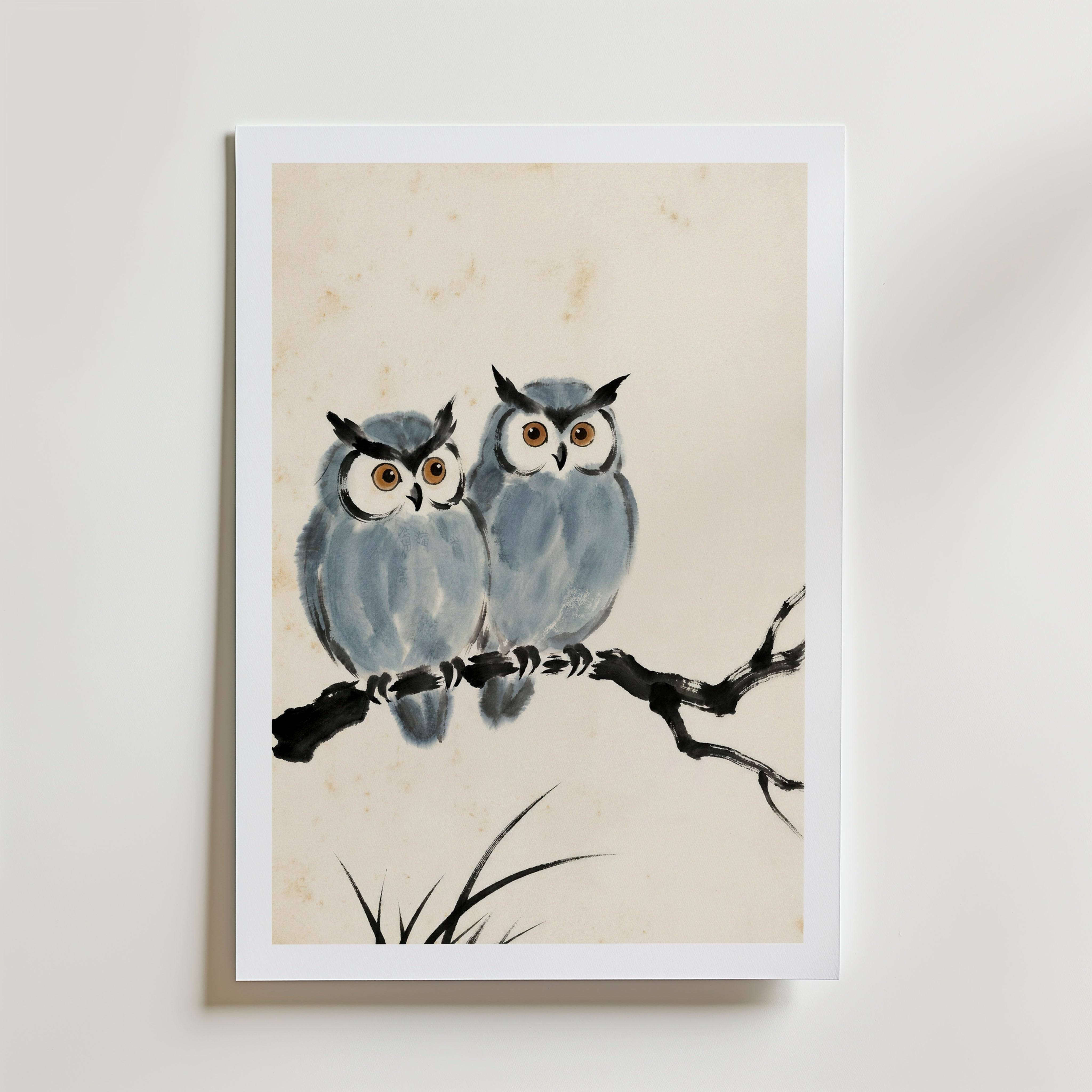Ink Owls Poster by Caroline Engstr�m - Fine Art Poster 70x100 cm Med passepartout