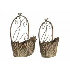 Blomkruka Väggampel Fågel Metall Grön 28x15x36,5cm 2-pack HH