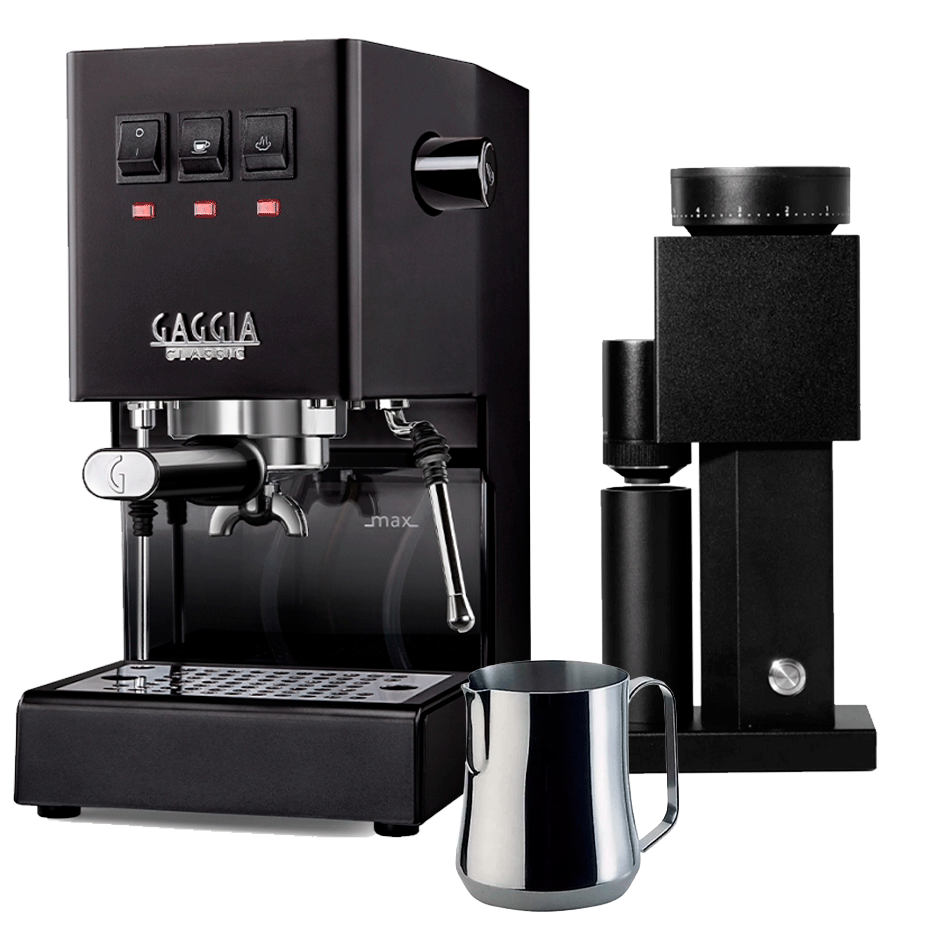 Gaggia Classic E24 Sort Espressomaskine Inkl. Timemore Bricks Kværn 01S & Motta Aurora Kande 0,35L