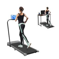 Liten hopfällbar elektrisk löpmatta Löpband, LED-display med armstöd och fjärrkontroll, maximal hastighet 6 km/h, halkfri, vikbar, lämplig för hem, gym, kontor (grå)