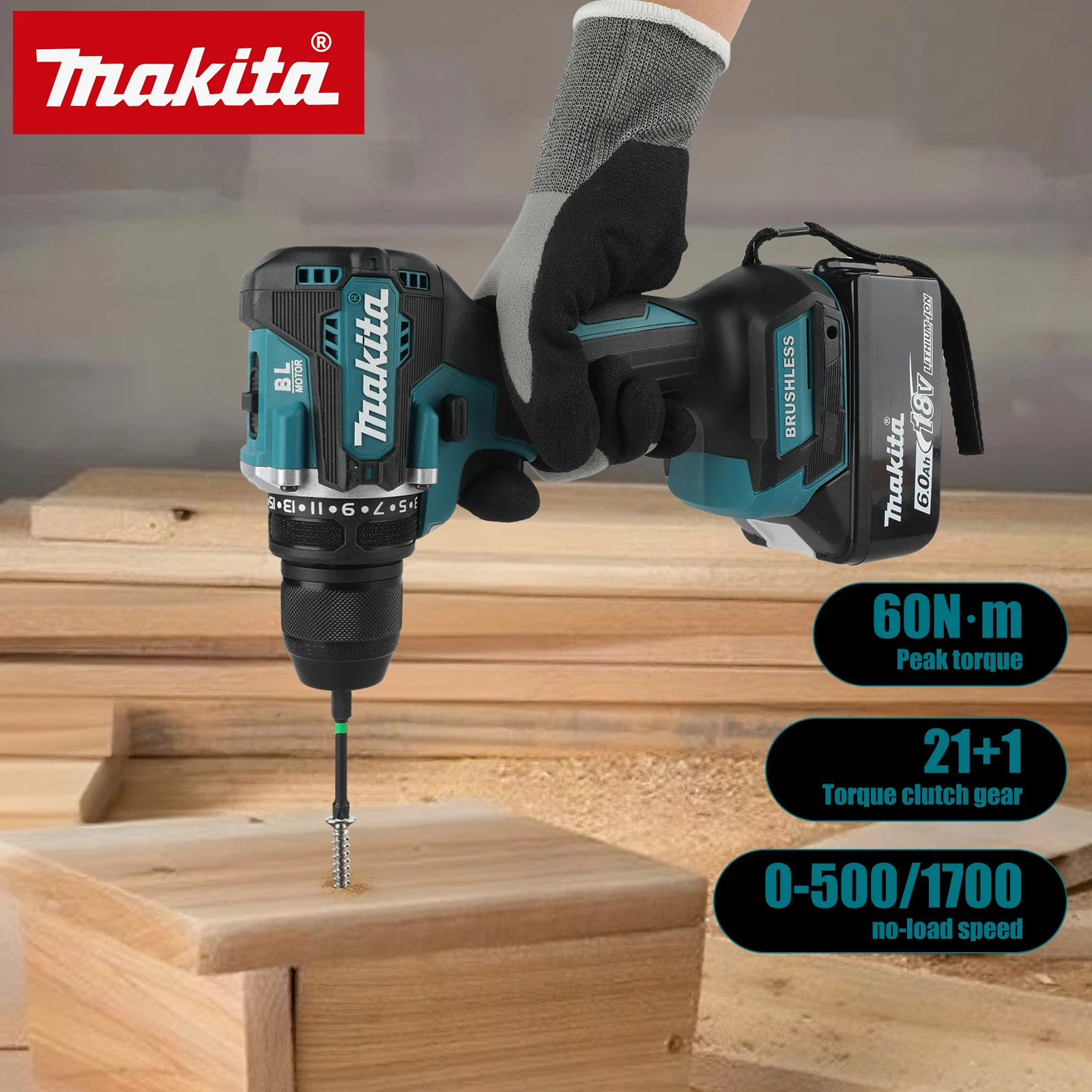 Makita Original. DDF487 Cordless Driver Drill Brushless Electric Impact Screwdriver Rechargeable Power Tool 18V