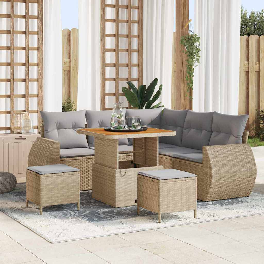 Havesofa Sæt 8 stk. 7-Antal sæder Beige og lys grå polyrattan
