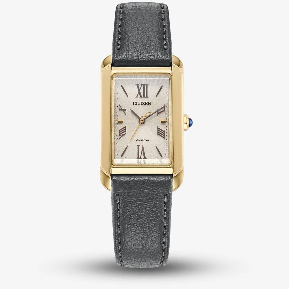 Citizen Ladies L Bianca Eco-Drive Black Leather Strap Watch EW5622-09P - Gold