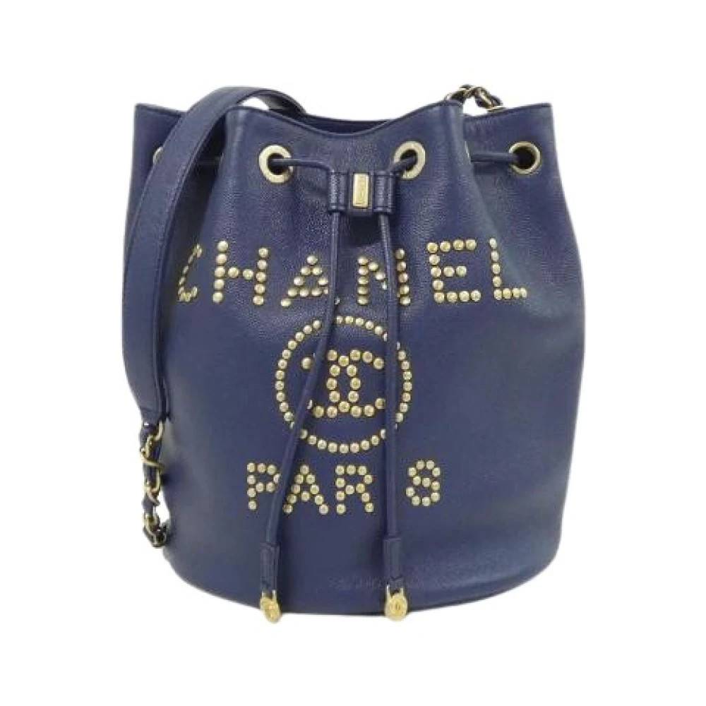 Chanel Vintage Pre-owned Deauville skuldertaske i kornet kalveskind - Vintage - Dame - Blå - ONE SIZE - Uld