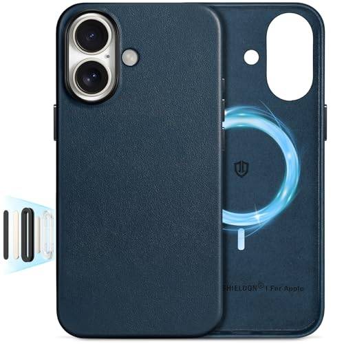 SHIELDON läderfodral för iPhone 16 6,1" 5G 2024, marinblå