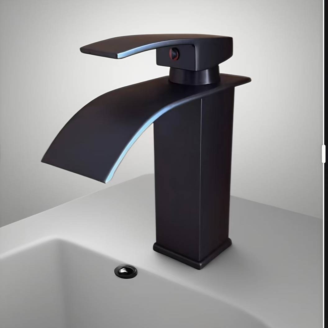 TEMU Single-hole Modern Black Bathroom Sink Faucet With Valve Core And Baked End - Hot/cold Water Single-handle Control For Vanity Sinks, Countertop Basin (no Included) - For Supply Lines