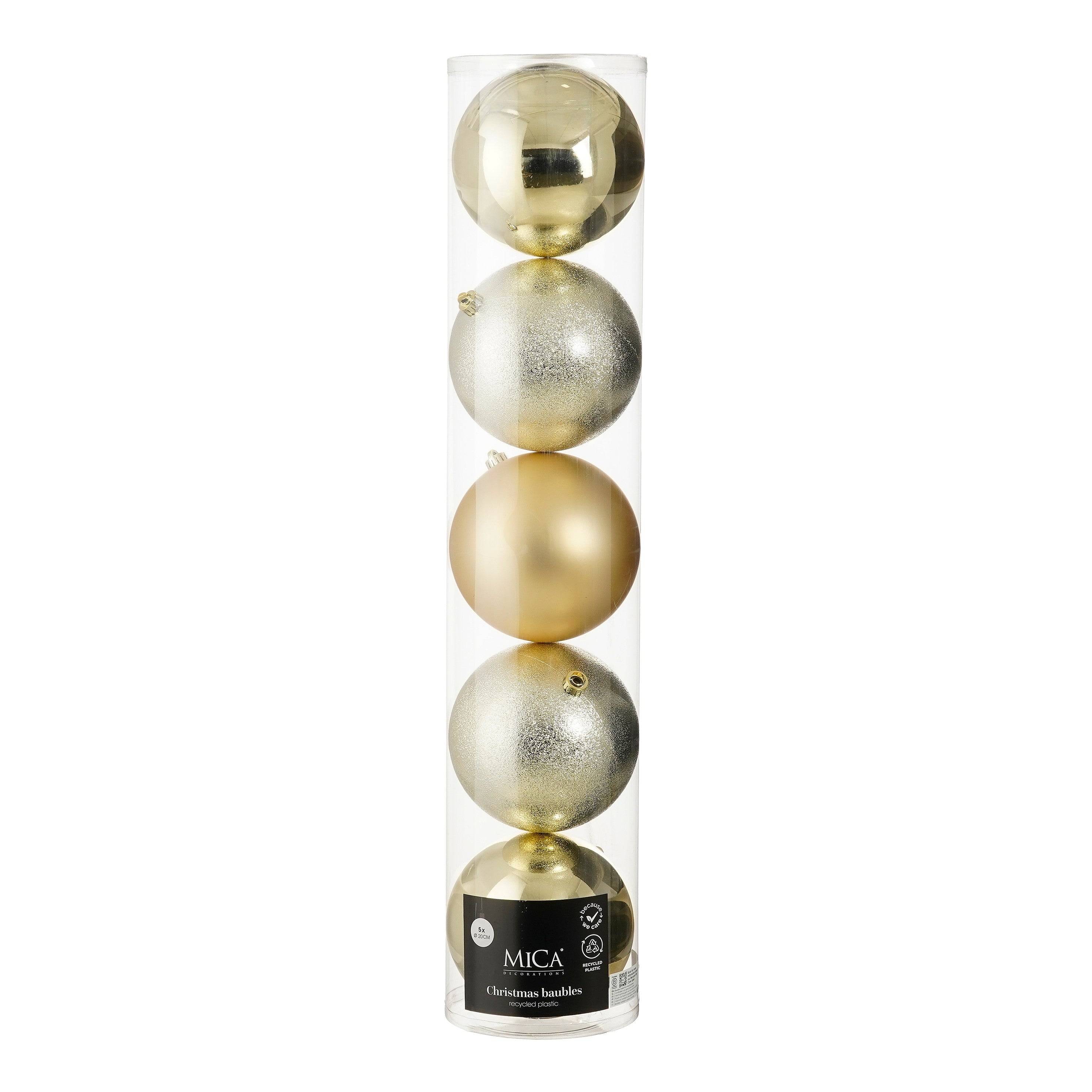 5 Store julekugler champagne mix 20 cm i dia