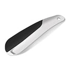 Quelcc 16 cm skohorn i metall, litet skohorn med hängande hål, lätt att bära skohorn för män, kvinnor, äldre barn, SILVER, en storlek