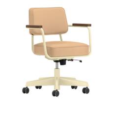 Vitra - Fauteuil Direction Pivotant, Walnut, Base Ecru, Leather Premium Cat. L40 Col. 63 Cashew - Skrivbordsstolar - Jean Prouvé - Beige
