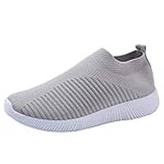 Damskor slip skor sportsulor löpning bekväma utomhus på nät vardagliga damskor dam slip-on sneaker, Grå, 37 EU