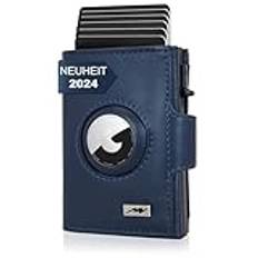 Marc Peter® Chicago läder push Air Slim Wallet – Airtag plånbok med myntfack – RFID-skydd liten miniportmonnä läder, blå, MINI MÜNZFACH MIT AIRTAG FACH, Avslappnad