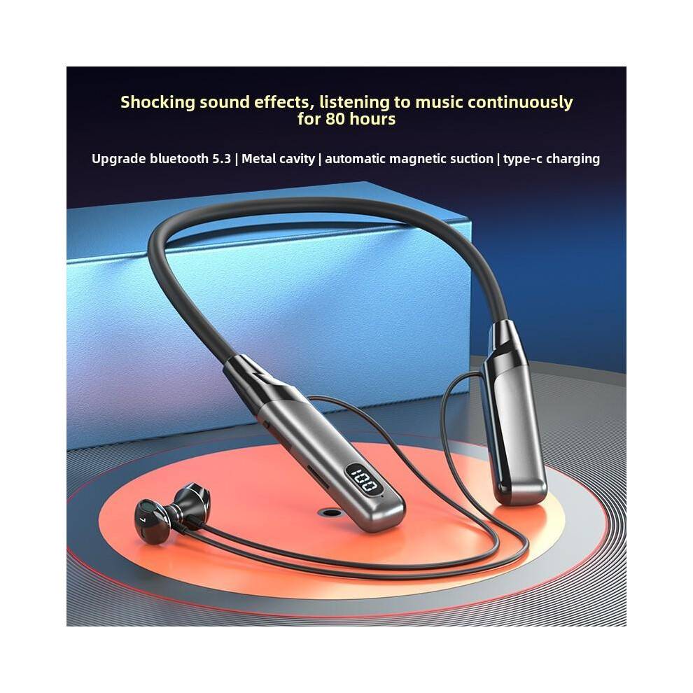 (Silver) Bluetooth Headphone Neckband Ultra Long Endurance Noise-Cancelling Wireless Earbuds Sports Headphones Black Standard