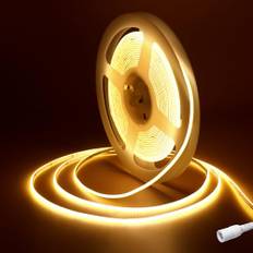 COB LED-remsa 5m,Fosingut DC12V 2.7mm LED Strip Varmvit 3000K,CRI90+ 480LED/m Remsor ljuskedja,Flexibel Självhäftande repljus neonljus för TV-bakgrundsbelysning,Kök,Sovrum,DIY Dekor(Endast Strip)